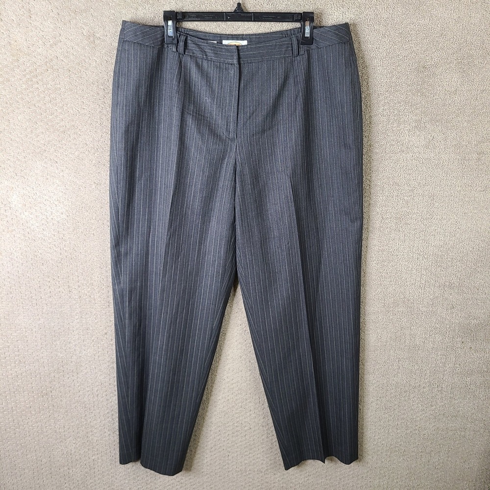 Vintage Talbots Pants Womens 14W Gray Striped Classic Fit‎ Wool Blend Stretch